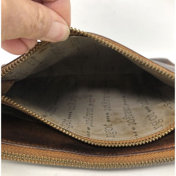 Margot New York Pebbled Leather Compact Cross Body Bag Cognac Brown Organizer - Picture 13 of 16